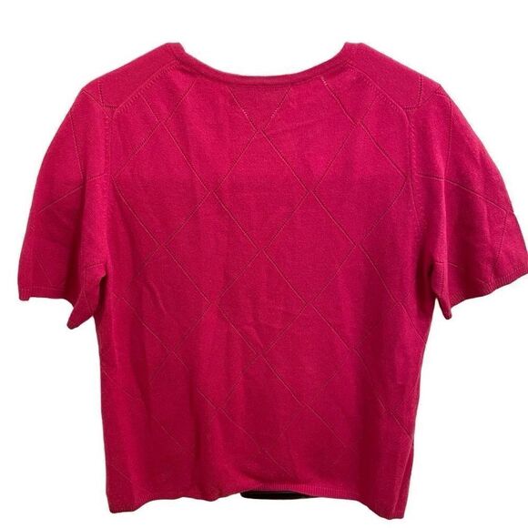 Precious Fibers Top Women L Pointelette Cashmere Pink Diamond Short Sleeve - Picture 2 of 5